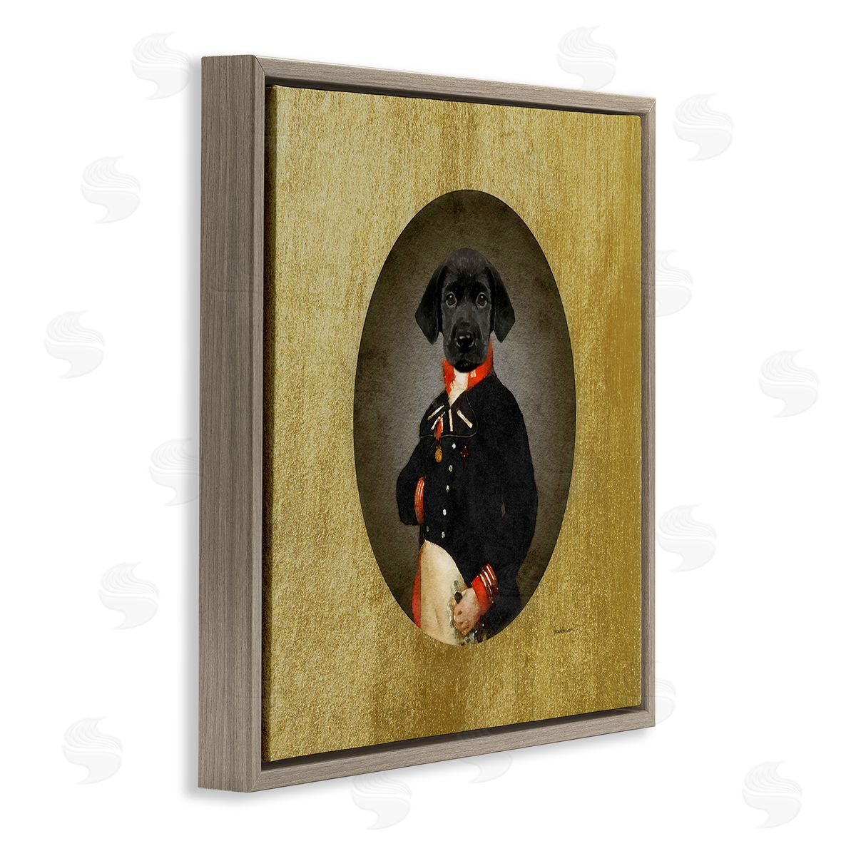 Amanda Greenwood Funny Black Dog Wearing Suit Vintage Admiral Portrait Brown Floating Frame Canvas Wall Art Print