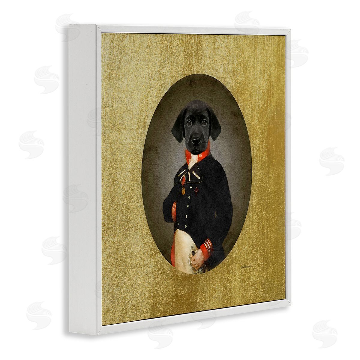 Amanda Greenwood Funny Black Dog Wearing Suit Vintage Admiral Portrait White Framed Glicee Wall Art Print