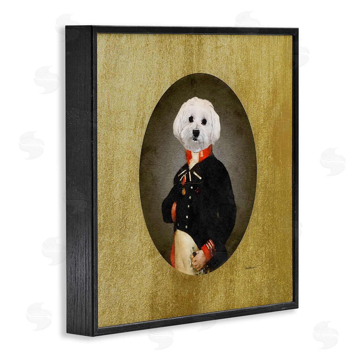Amanda Greenwood Funny Classic Vintage Style White Dog Wearing Military Uniform Black Framed Glicee Wall Art Print