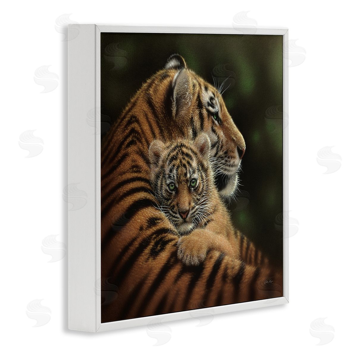 Collin Bogle Adorable Sweet Mom Tiger Holding Baby Cub Detailed Portrait  White Framed Glicee Wall Art Print