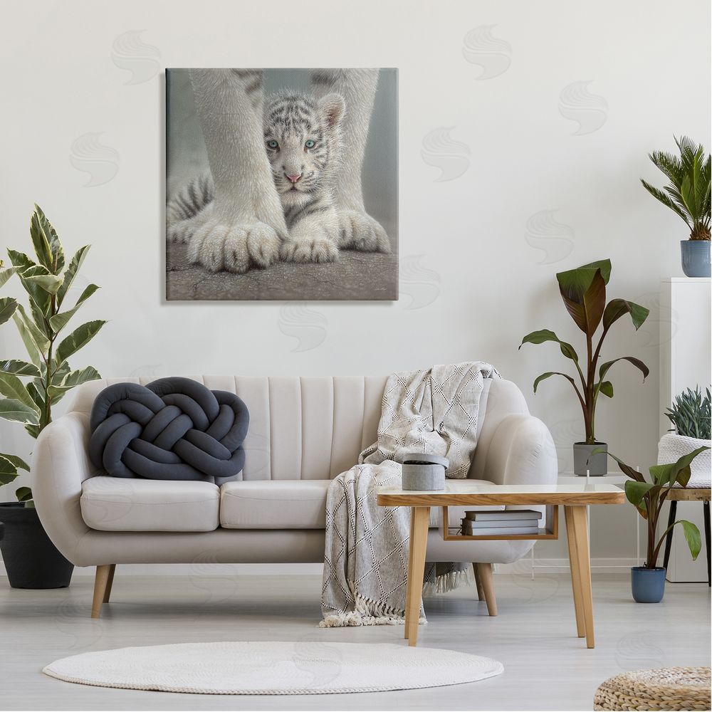 Collin Bogle Adorable Fuzzy Tiger Baby White Bengal With Mother Close Up  Canvas Wall Art in Room