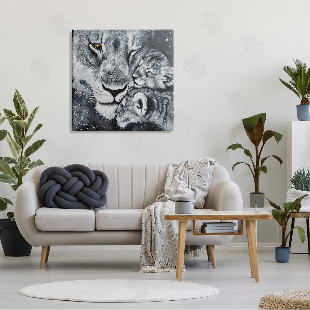 Britt Hallowell Loving Baby Tigers Cuddling Mother Monochrome Portrait  Canvas Wall Art in Room