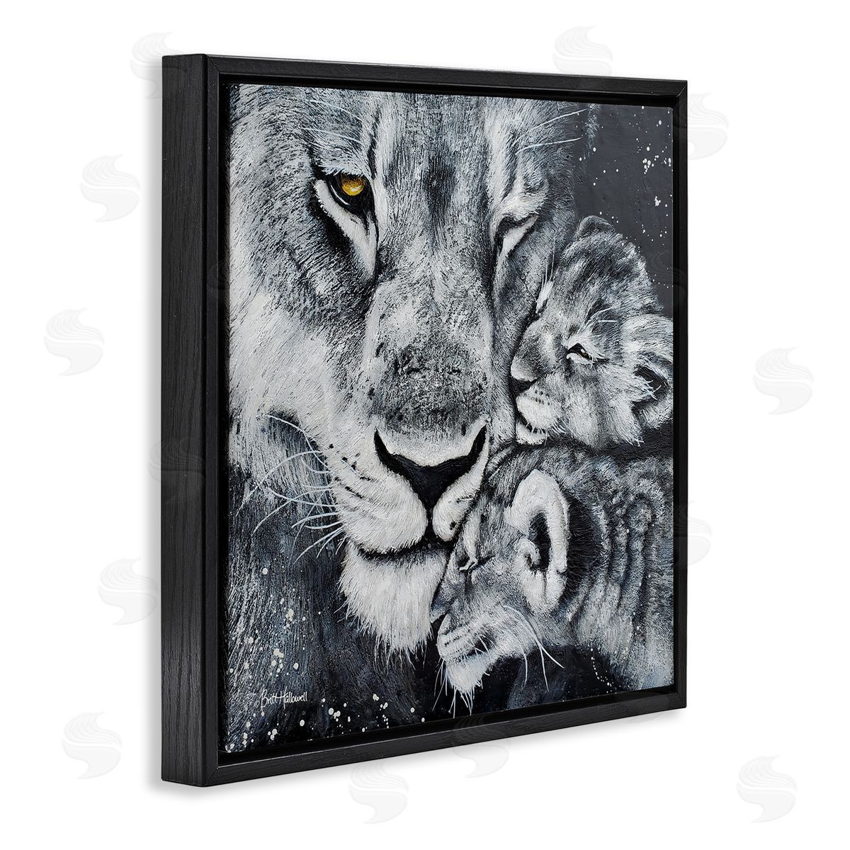 Britt Hallowell Loving Baby Tigers Cuddling Mother Monochrome Portrait  Black Floating Frame Canvas Wall Art Print