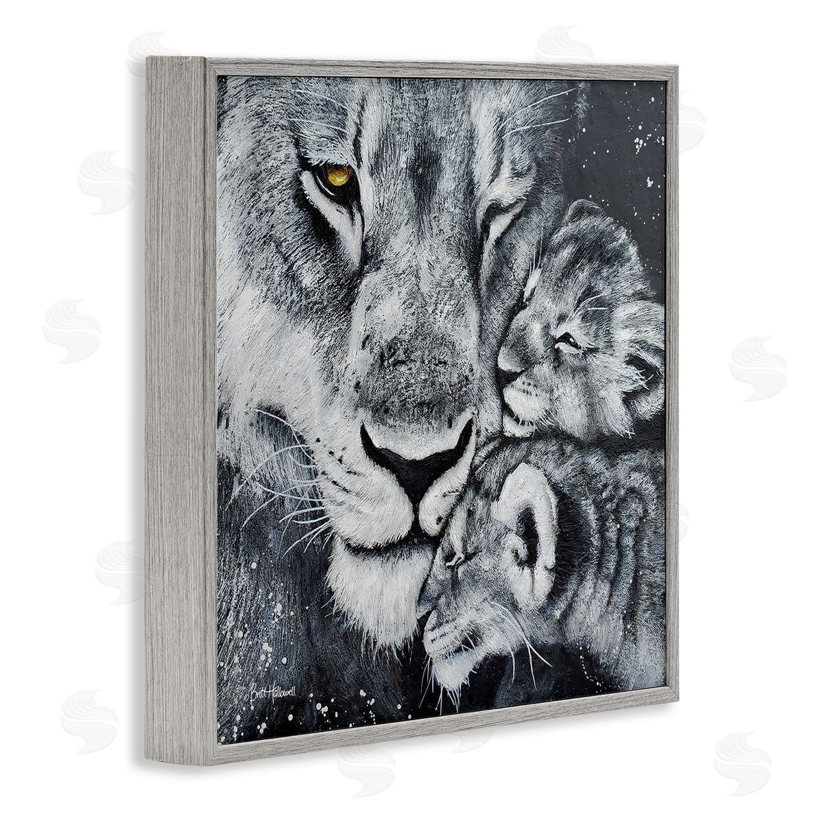 Britt Hallowell Loving Baby Tigers Cuddling Mother Monochrome Portrait  Gray Framed Glicee Wall Art Print