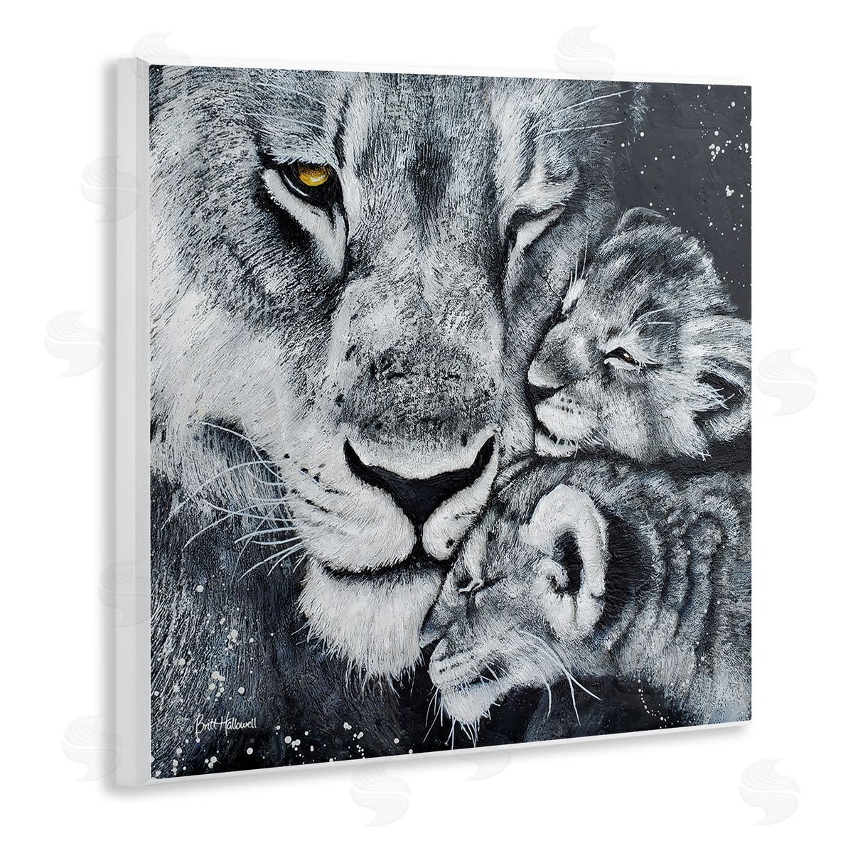 Britt Hallowell Loving Baby Tigers Cuddling Mother Monochrome Portrait  Wooden Wall Plaque Art Print