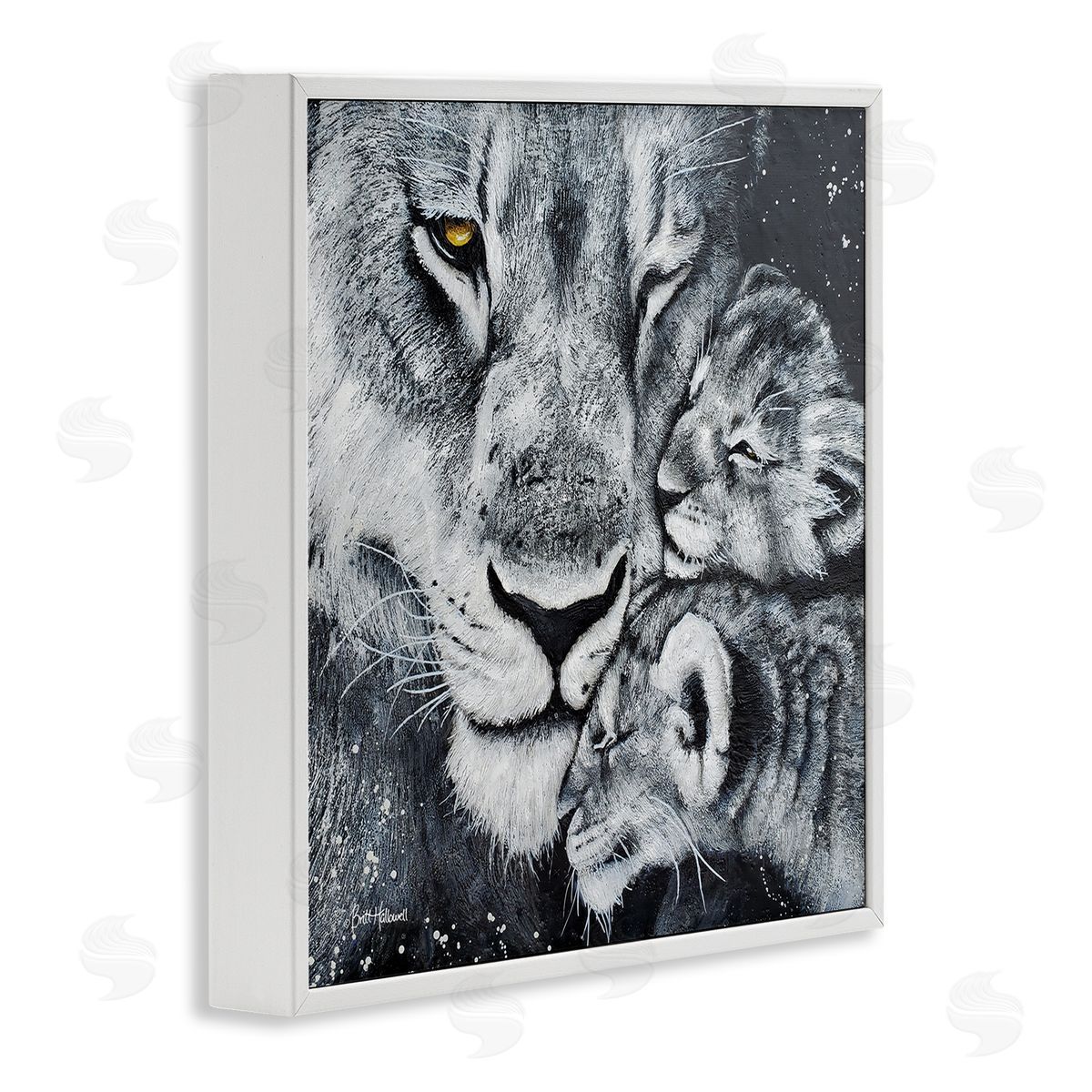 Britt Hallowell Loving Baby Tigers Cuddling Mother Monochrome Portrait  White Framed Glicee Wall Art Print