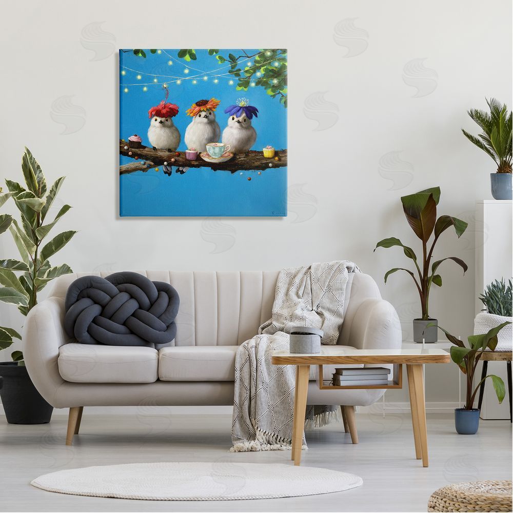 Lucia Heffernan Floral Birds Relaxing Teatime Cupcakes Tree Branch Canvas Wall Art in Room