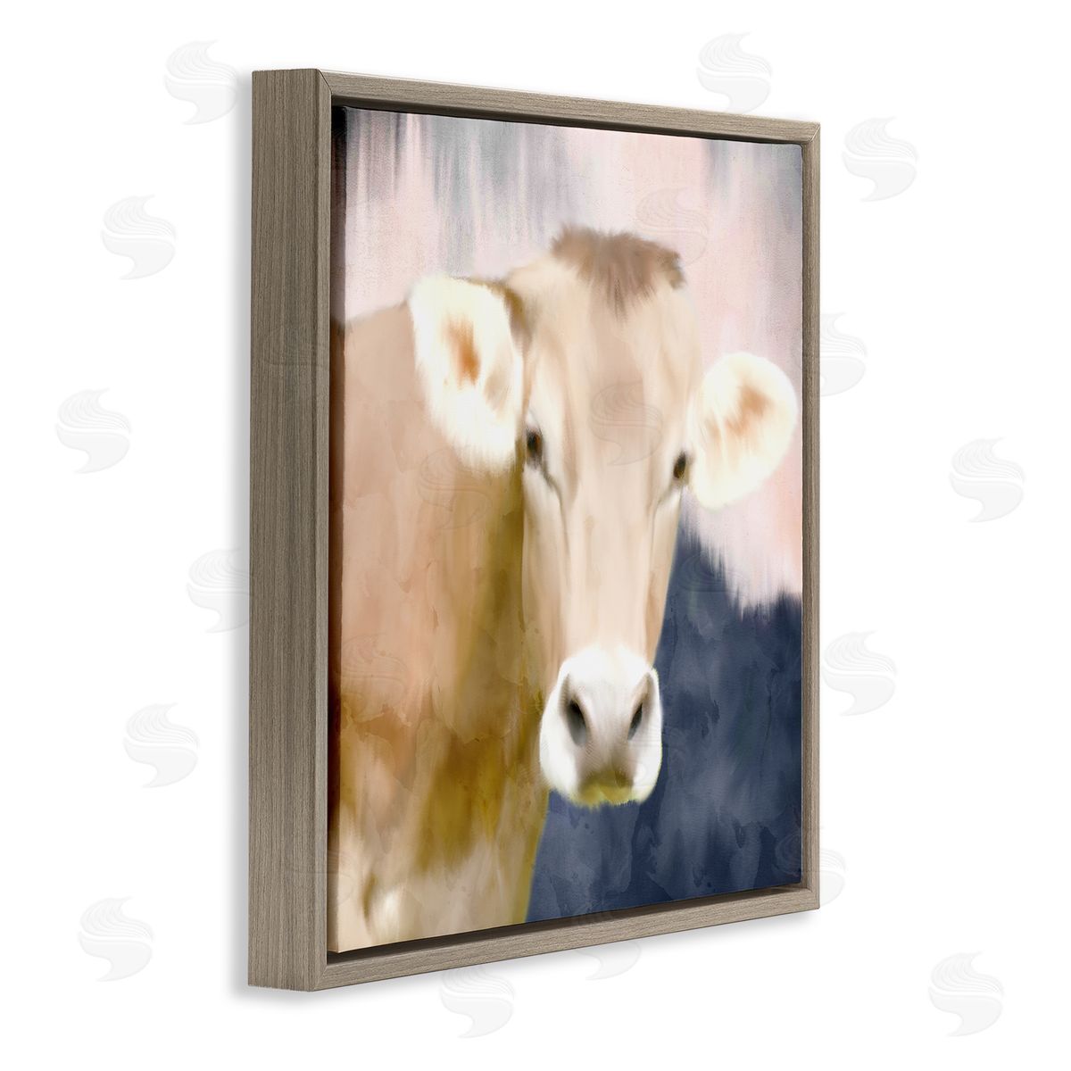 Kim Allen Country Cow Cattle Closeup Painterly Landscape  Brown Floating Frame Canvas Wall Art Print