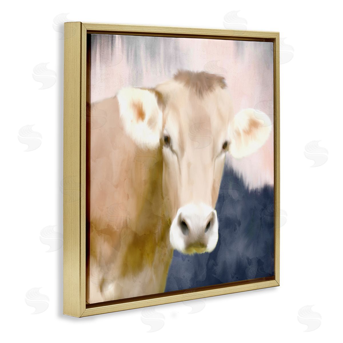 Kim Allen Country Cow Cattle Closeup Painterly Landscape  Gold Floating Frame Canvas Wall Art Print