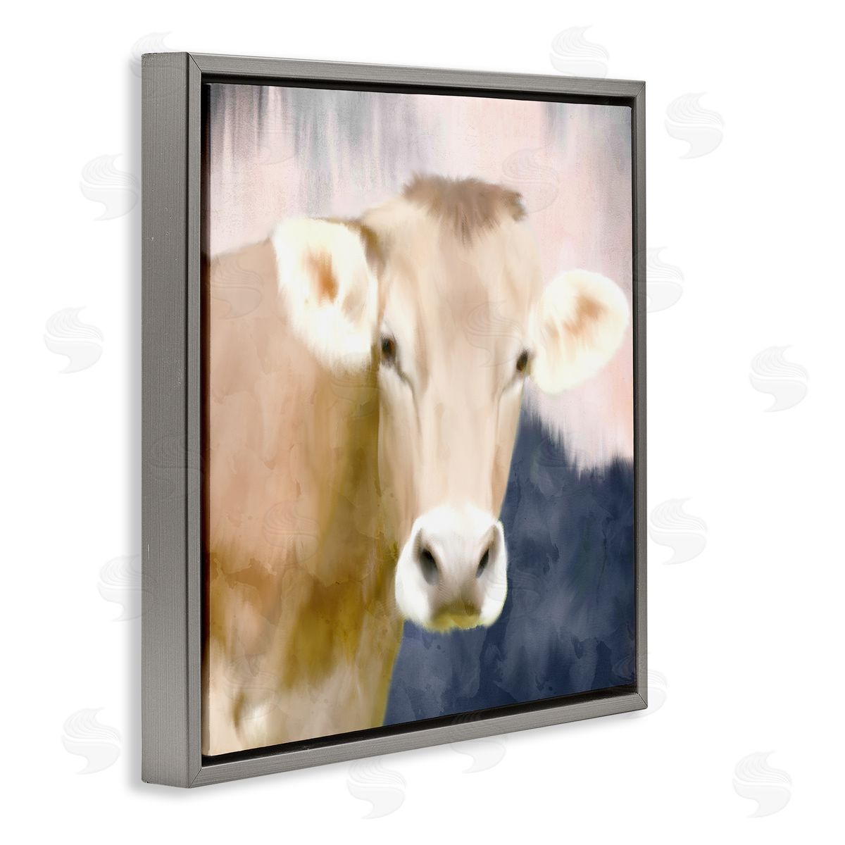 Kim Allen Country Cow Cattle Closeup Painterly Landscape  Gray Floating Frame Canvas Wall Art Print