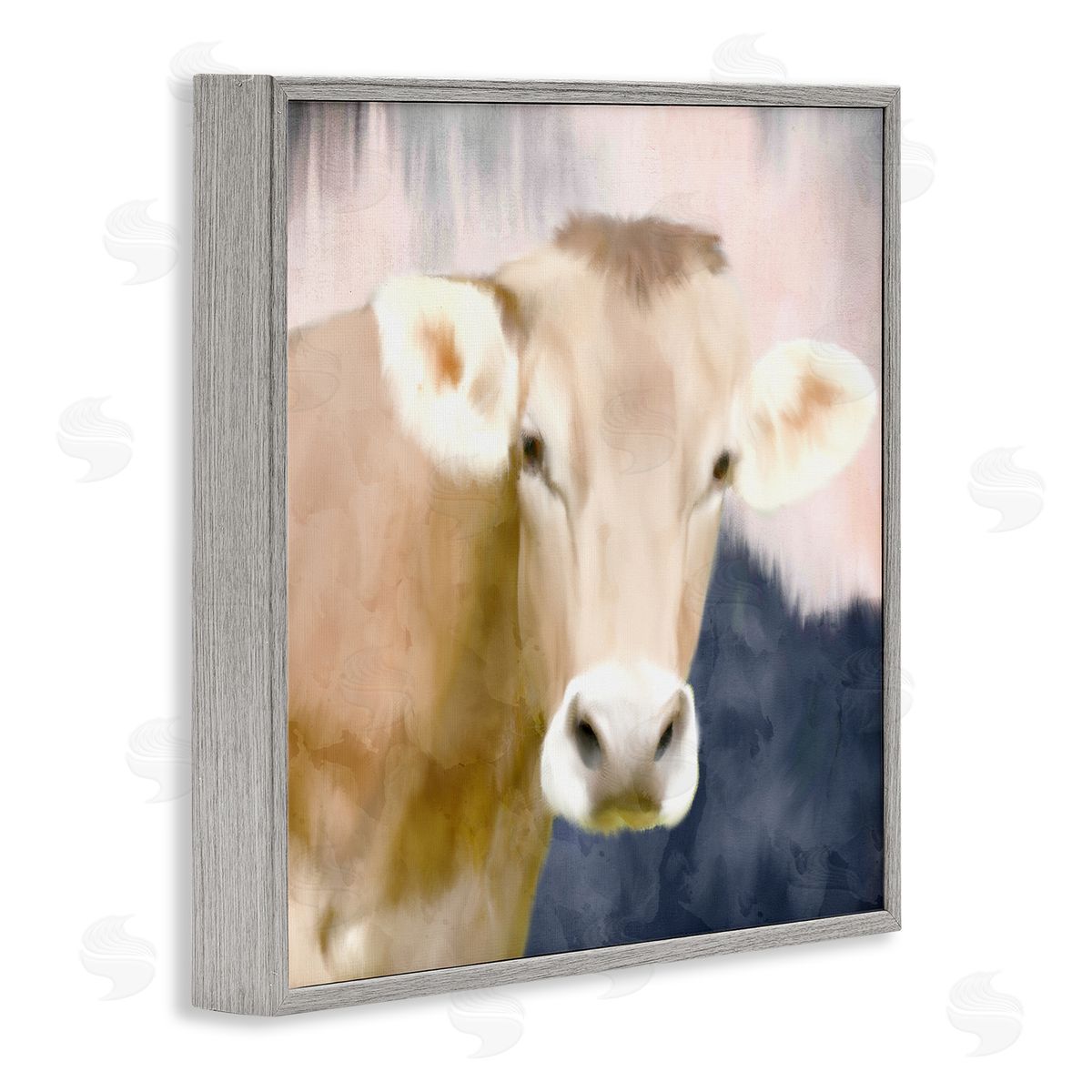 Kim Allen Country Cow Cattle Closeup Painterly Landscape  Gray Framed Glicee Wall Art Print