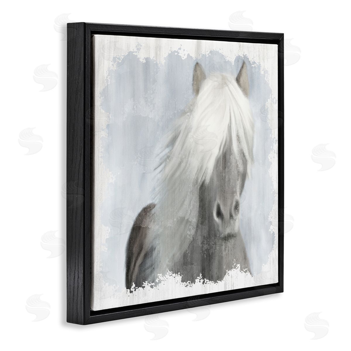 Kim Allen Dreamy White Mane Horse Rustic Farmland Black Floating Frame Canvas Wall Art Print