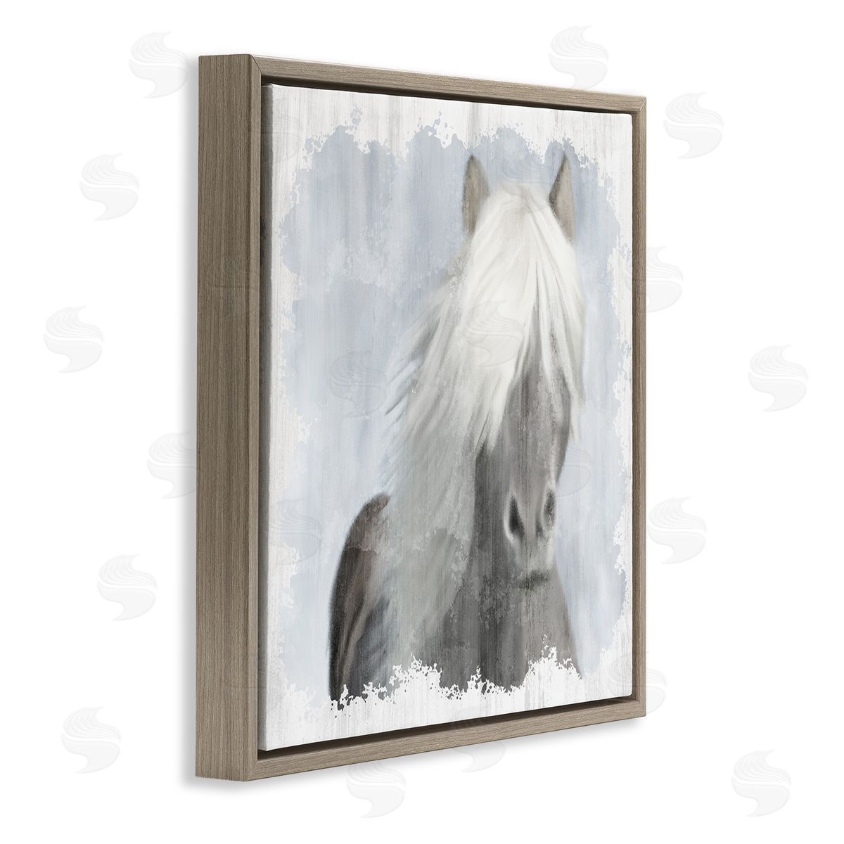 Kim Allen Dreamy White Mane Horse Rustic Farmland Brown Floating Frame Canvas Wall Art Print
