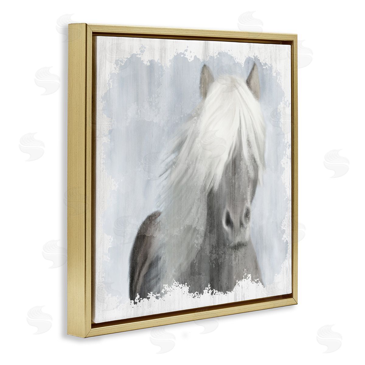 Kim Allen Dreamy White Mane Horse Rustic Farmland Gold Floating Frame Canvas Wall Art Print