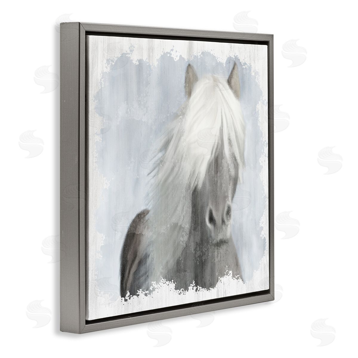 Kim Allen Dreamy White Mane Horse Rustic Farmland Gray Floating Frame Canvas Wall Art Print