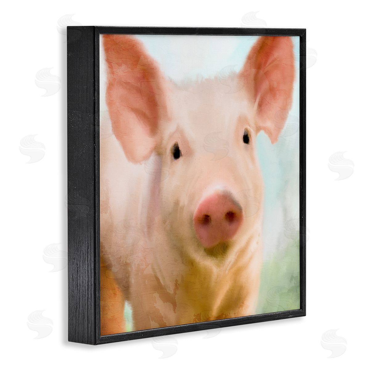 Kim Allen Playful Pink Landrace Pig Closeup Portrait Painting Black Framed Glicee Wall Art Print