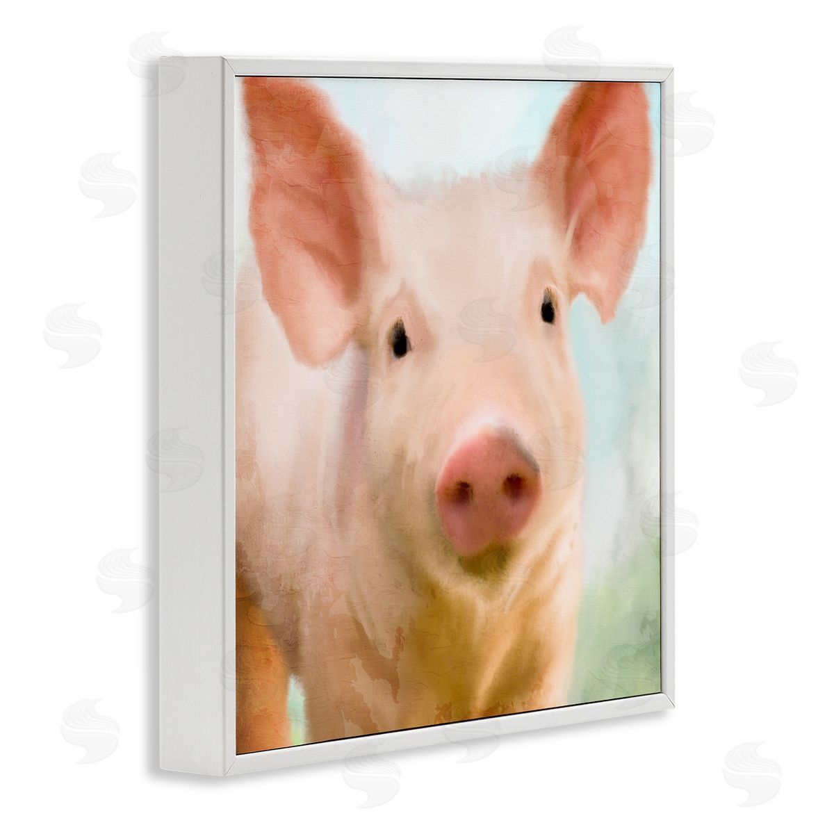 Kim Allen Playful Pink Landrace Pig Closeup Portrait Painting White Framed Glicee Wall Art Print