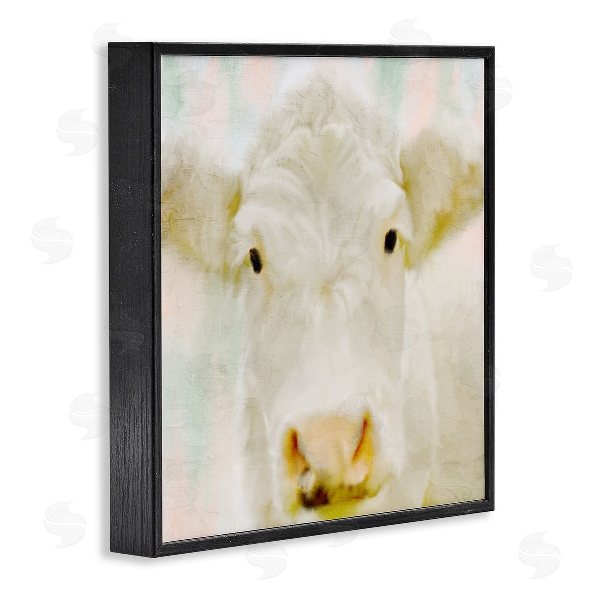 Kim Allen Soft White Cow Cattle Face Closeup Layered Background  Black Framed Glicee Wall Art Print