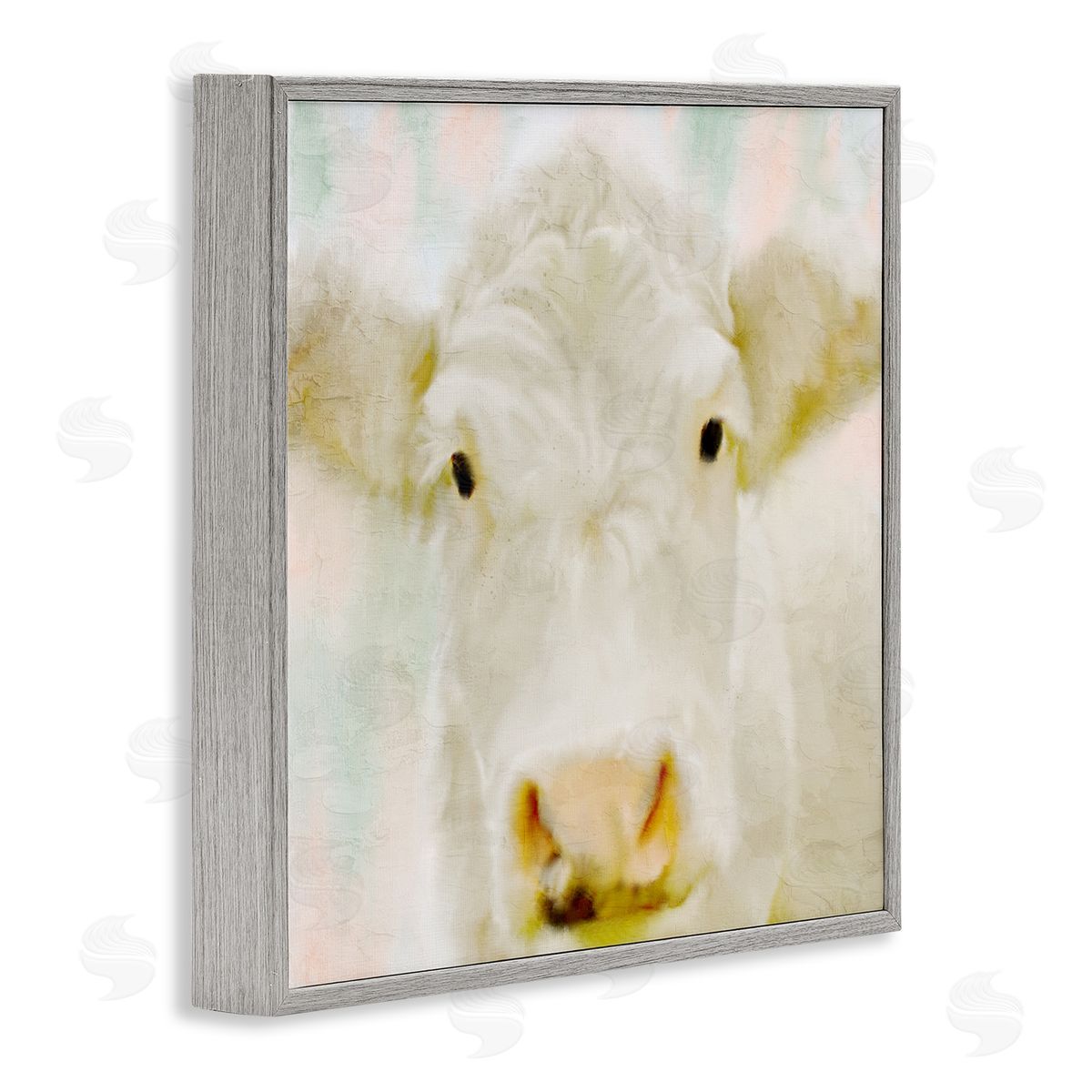 Kim Allen Soft White Cow Cattle Face Closeup Layered Background  Gray Framed Glicee Wall Art Print
