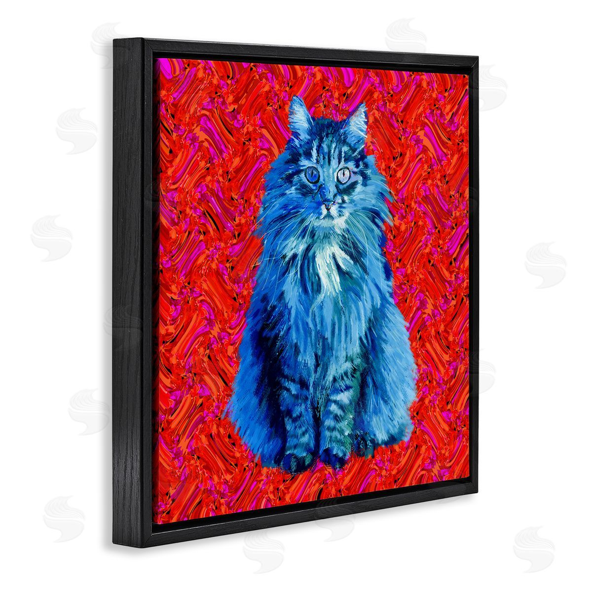 Lynnda Rakos Modern Pop Design Bold Red Blue Longhair Cat Black Floating Frame Canvas Wall Art Print