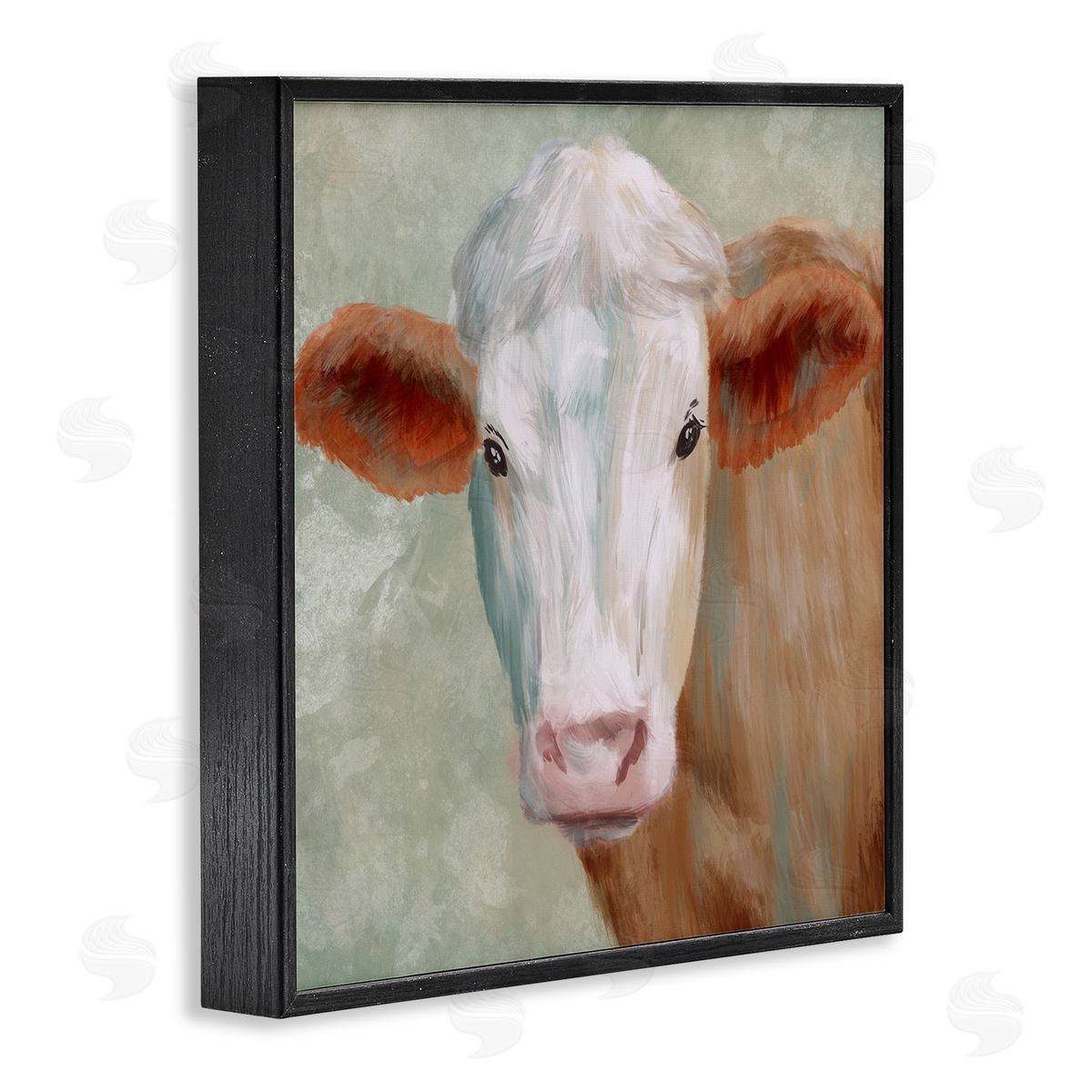 Marcus Prime Cute Brown White Farm Cow Watching Closeup Painting  Black Framed Glicee Wall Art Print