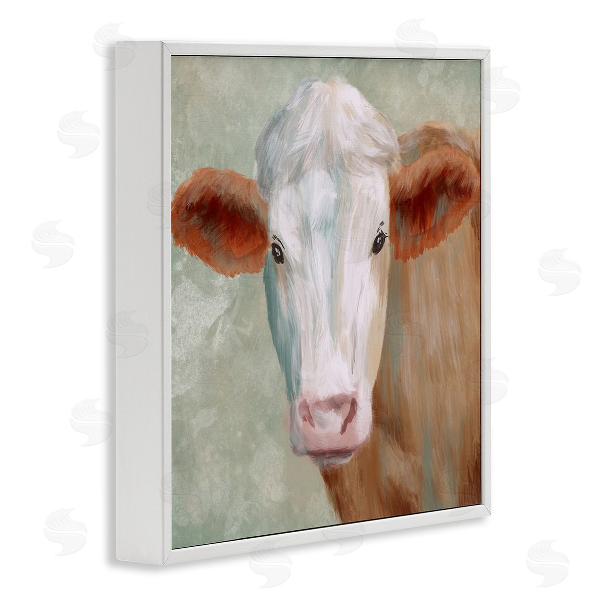 Marcus Prime Cute Brown White Farm Cow Watching Closeup Painting  White Framed Glicee Wall Art Print