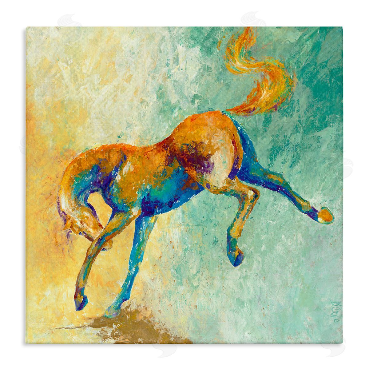 Dina D'Argo Vibrant Wild Stallion Horse Jumping Stippled Abstract Stretched Canvas Wall Art Print