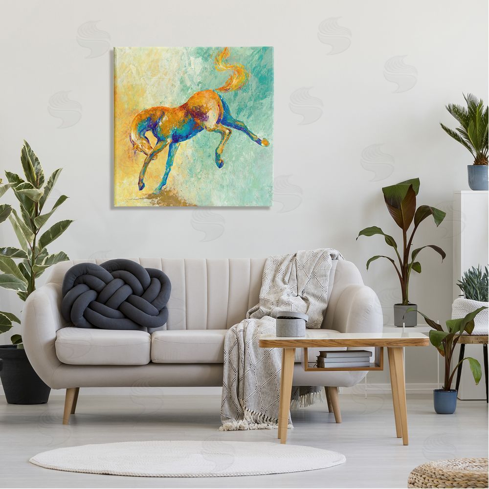 Dina D'Argo Vibrant Wild Stallion Horse Jumping Stippled Abstract Canvas Wall Art in Room