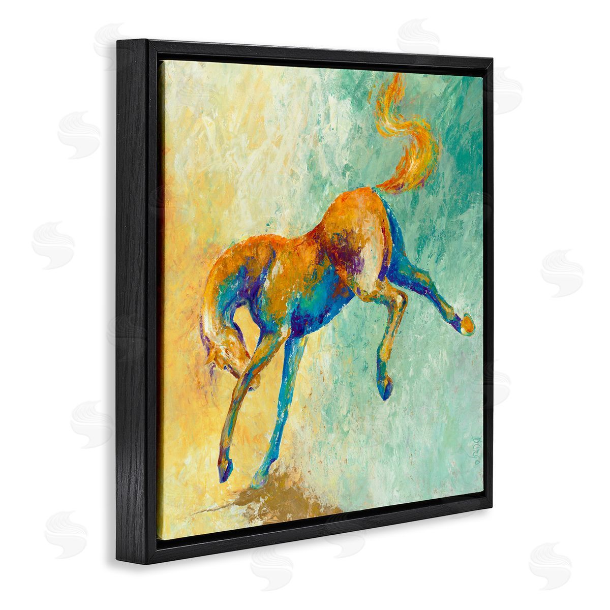 Dina D'Argo Vibrant Wild Stallion Horse Jumping Stippled Abstract Black Floating Frame Canvas Wall Art Print