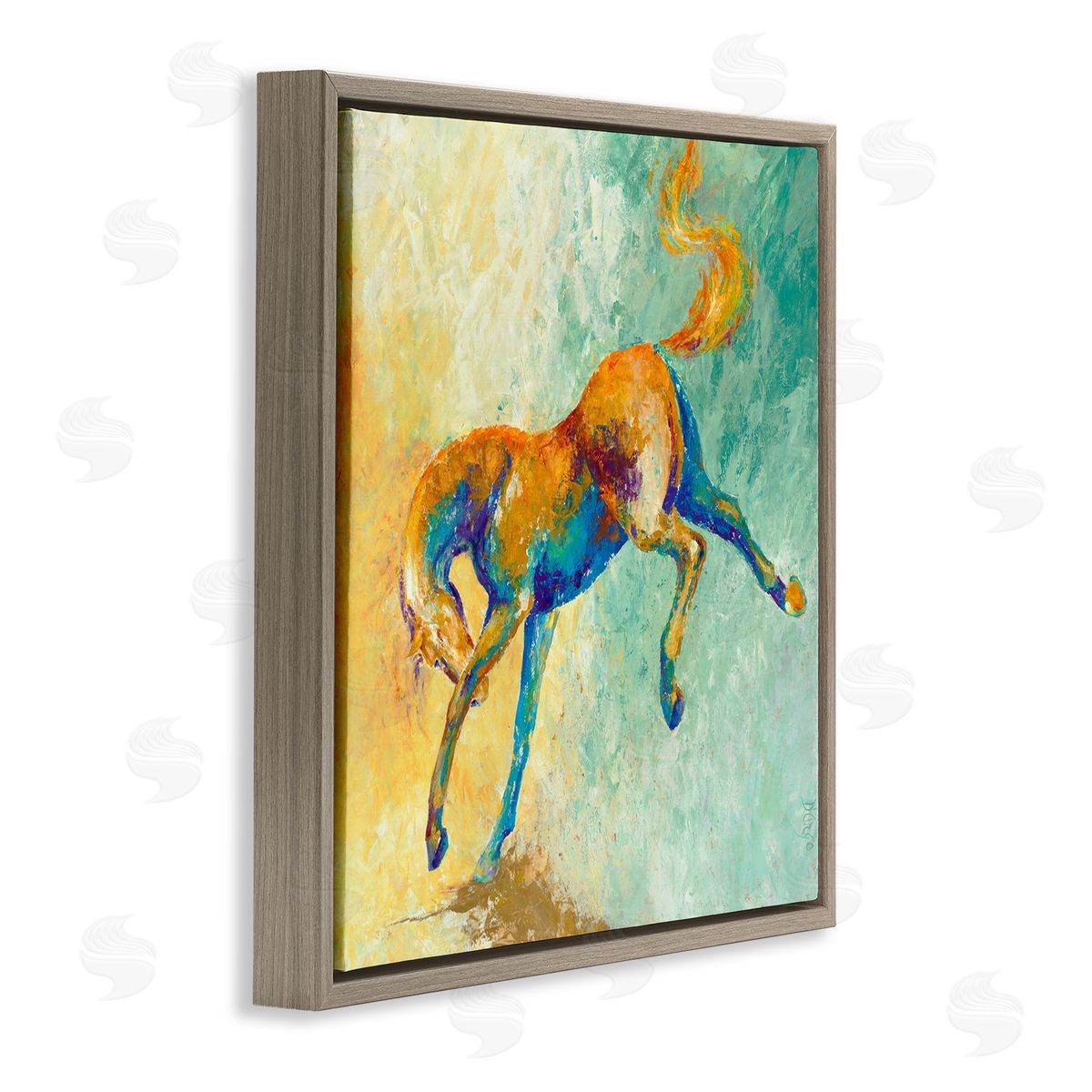 Dina D'Argo Vibrant Wild Stallion Horse Jumping Stippled Abstract Brown Floating Frame Canvas Wall Art Print