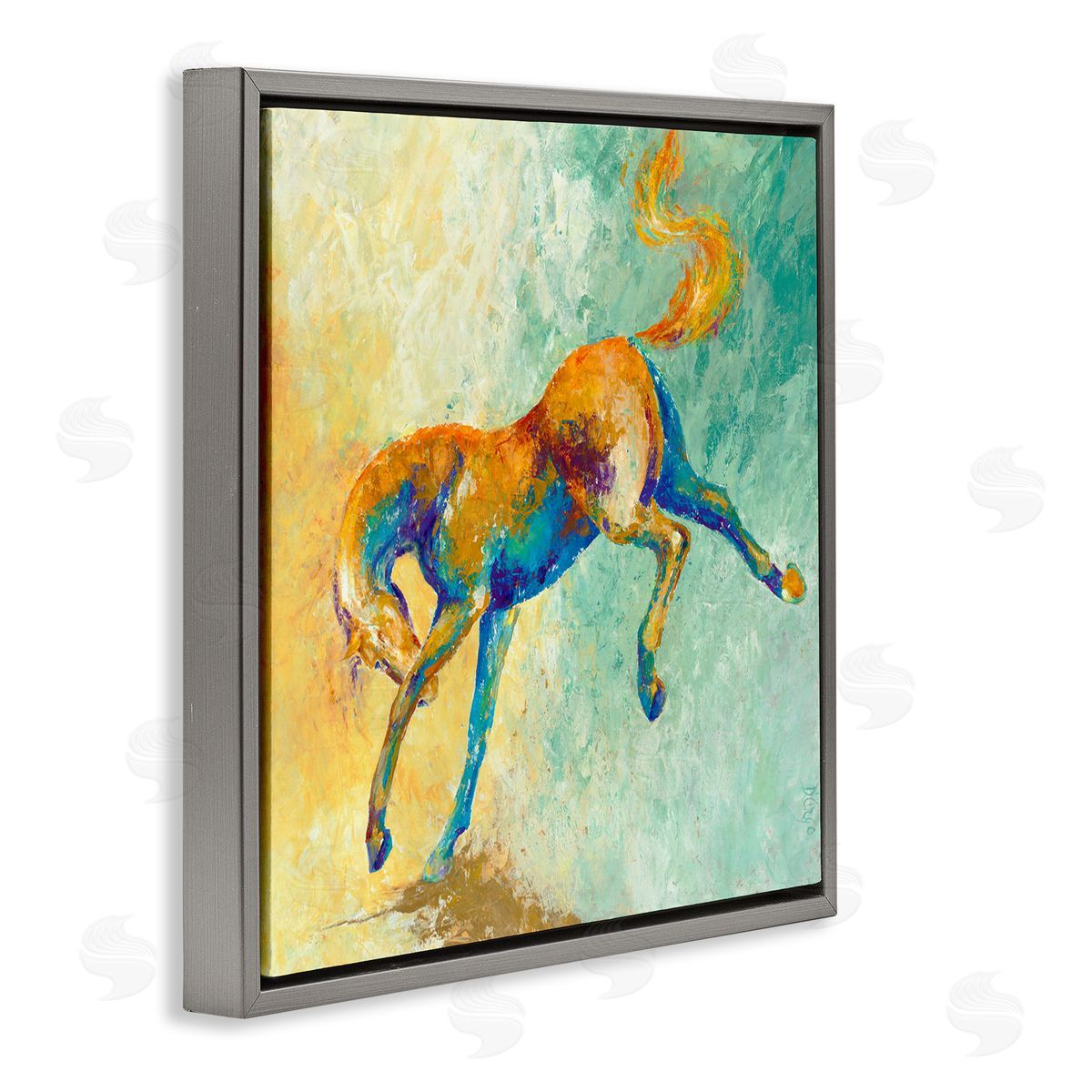 Dina D'Argo Vibrant Wild Stallion Horse Jumping Stippled Abstract Gray Floating Frame Canvas Wall Art Print