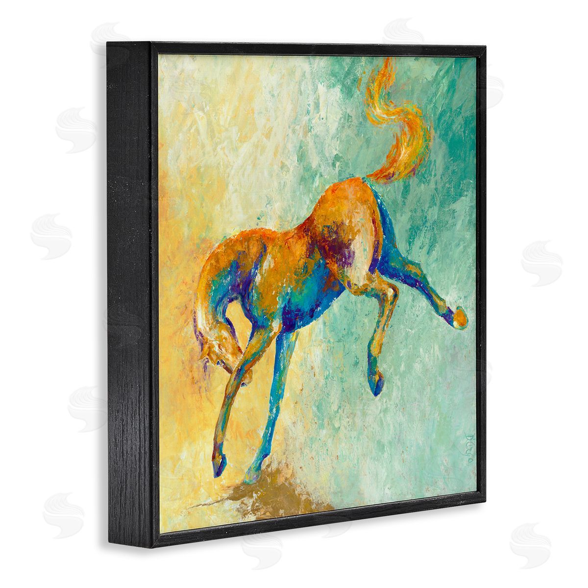 Dina D'Argo Vibrant Wild Stallion Horse Jumping Stippled Abstract Black Framed Glicee Wall Art Print