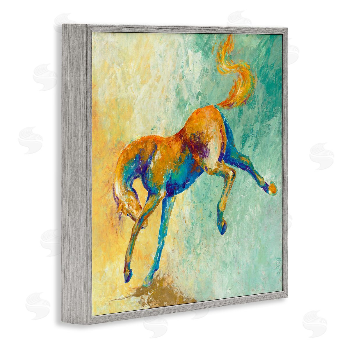 Dina D'Argo Vibrant Wild Stallion Horse Jumping Stippled Abstract Gray Framed Glicee Wall Art Print