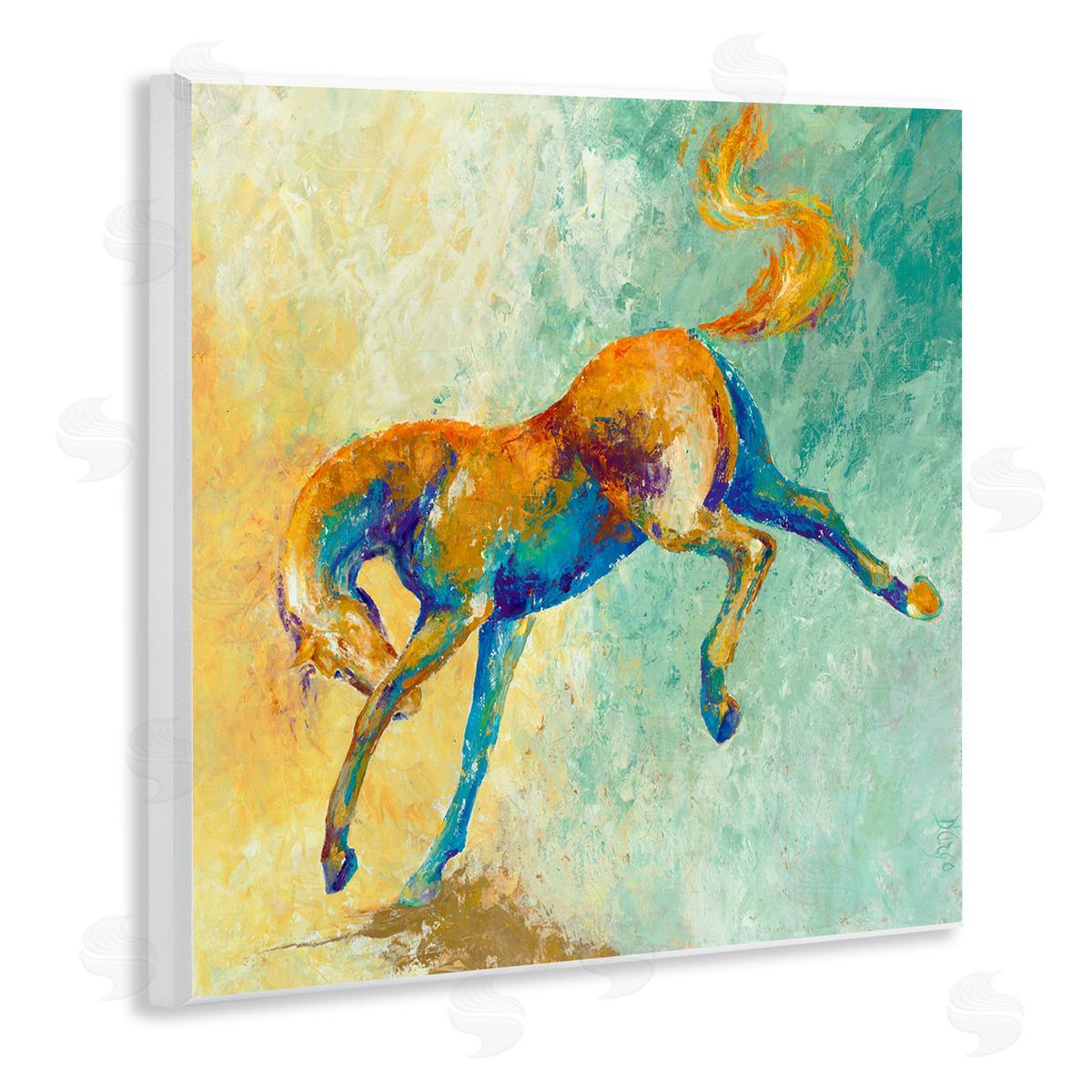 Dina D'Argo Vibrant Wild Stallion Horse Jumping Stippled Abstract Wooden Wall Plaque Art Print