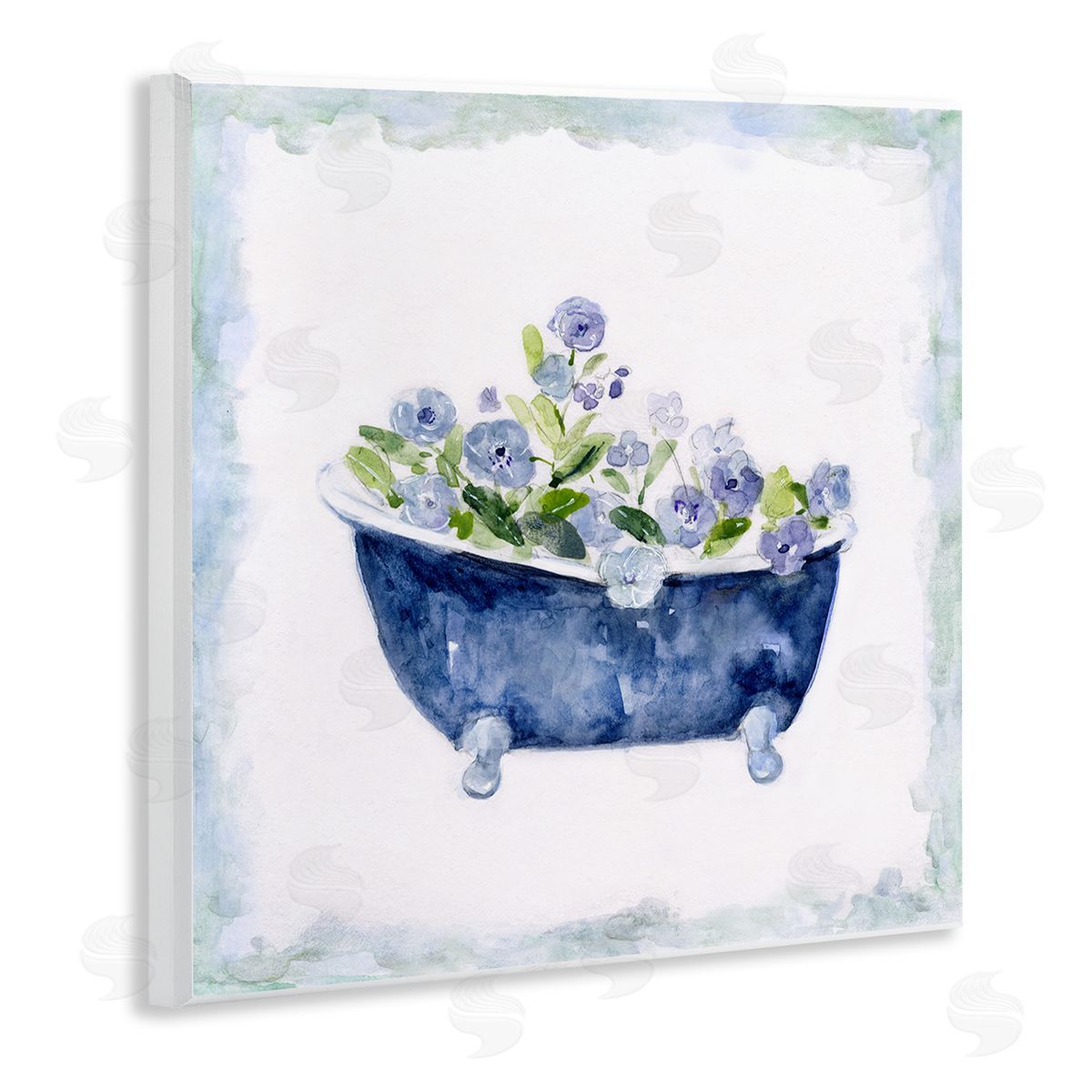 Charming Blue Bathtub Florals Wood Plaque Wall Art, Home Decor by Sally Swatland