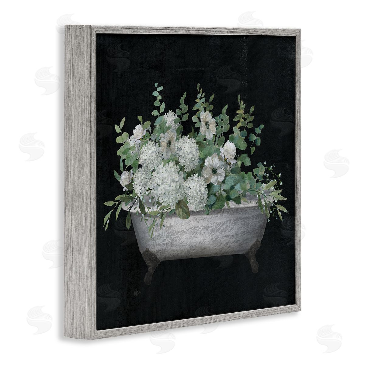 Nan Vintage Clawed Bathtub Botanical White Flower Bouquet Gray Framed Glicee Wall Art Print