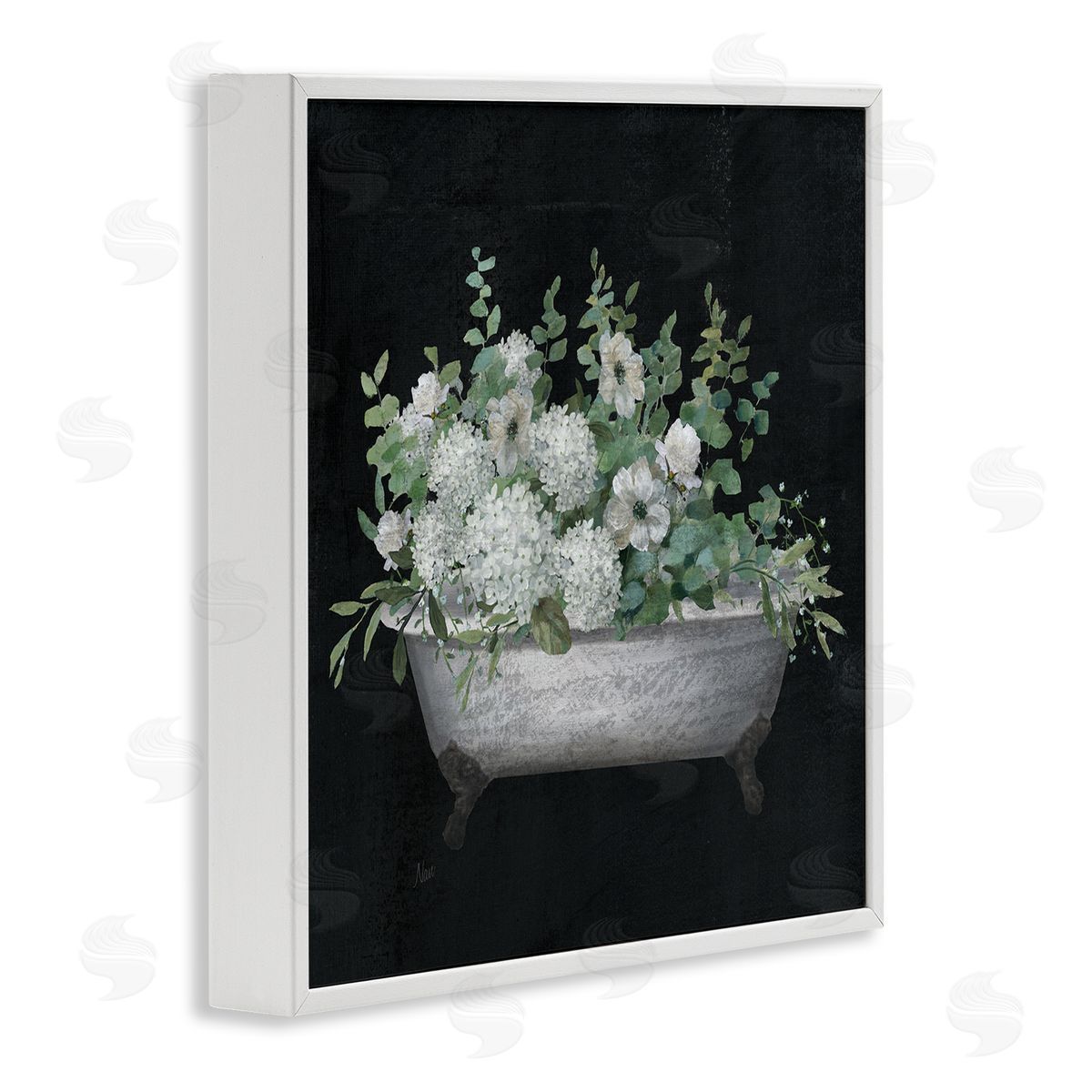 Nan Vintage Clawed Bathtub Botanical White Flower Bouquet White Framed Glicee Wall Art Print