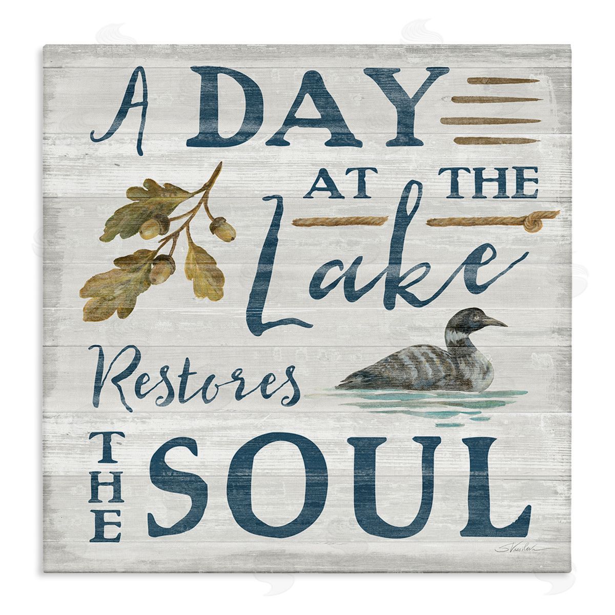 Silvia Vassileva Day At Lake Restores Soul Rustic Quote Grain Pattern  Stretched Canvas Wall Art Print