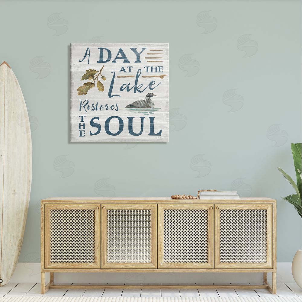 Silvia Vassileva Day At Lake Restores Soul Rustic Quote Grain Pattern  Canvas Wall Art in Room