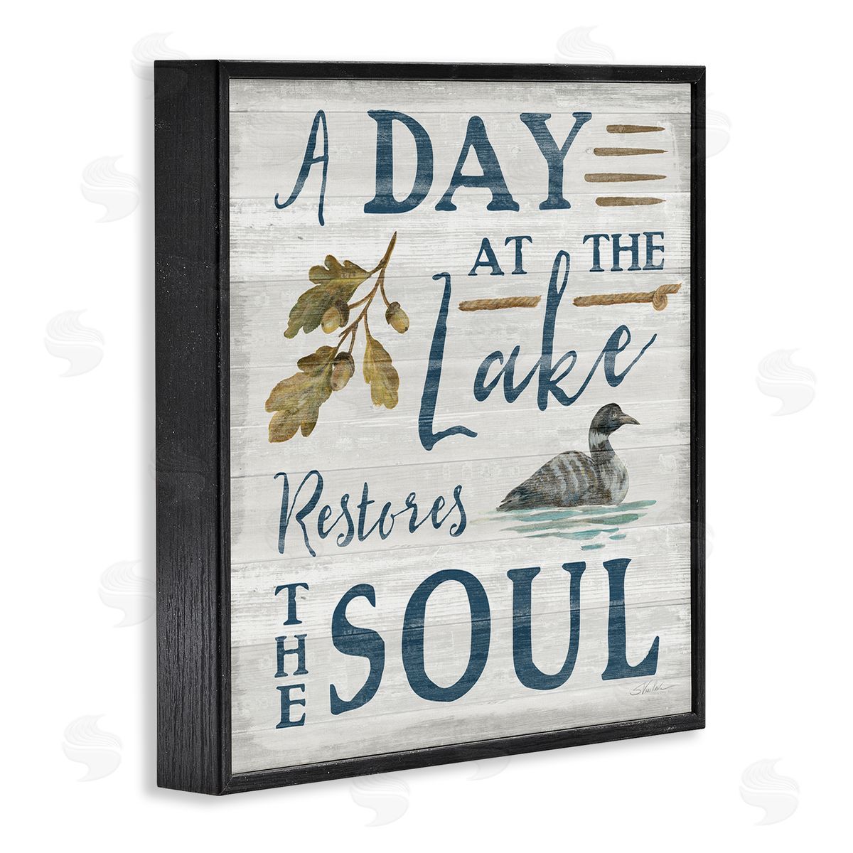 Silvia Vassileva Day At Lake Restores Soul Rustic Quote Grain Pattern  Black Framed Glicee Wall Art Print