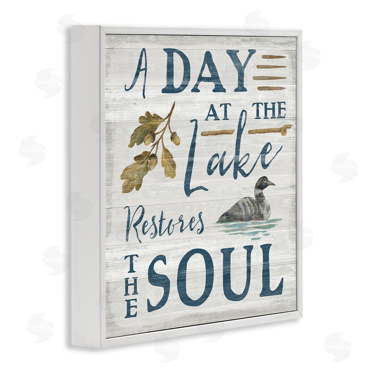 Silvia Vassileva Day At Lake Restores Soul Rustic Quote Grain Pattern  White Framed Glicee Wall Art Print