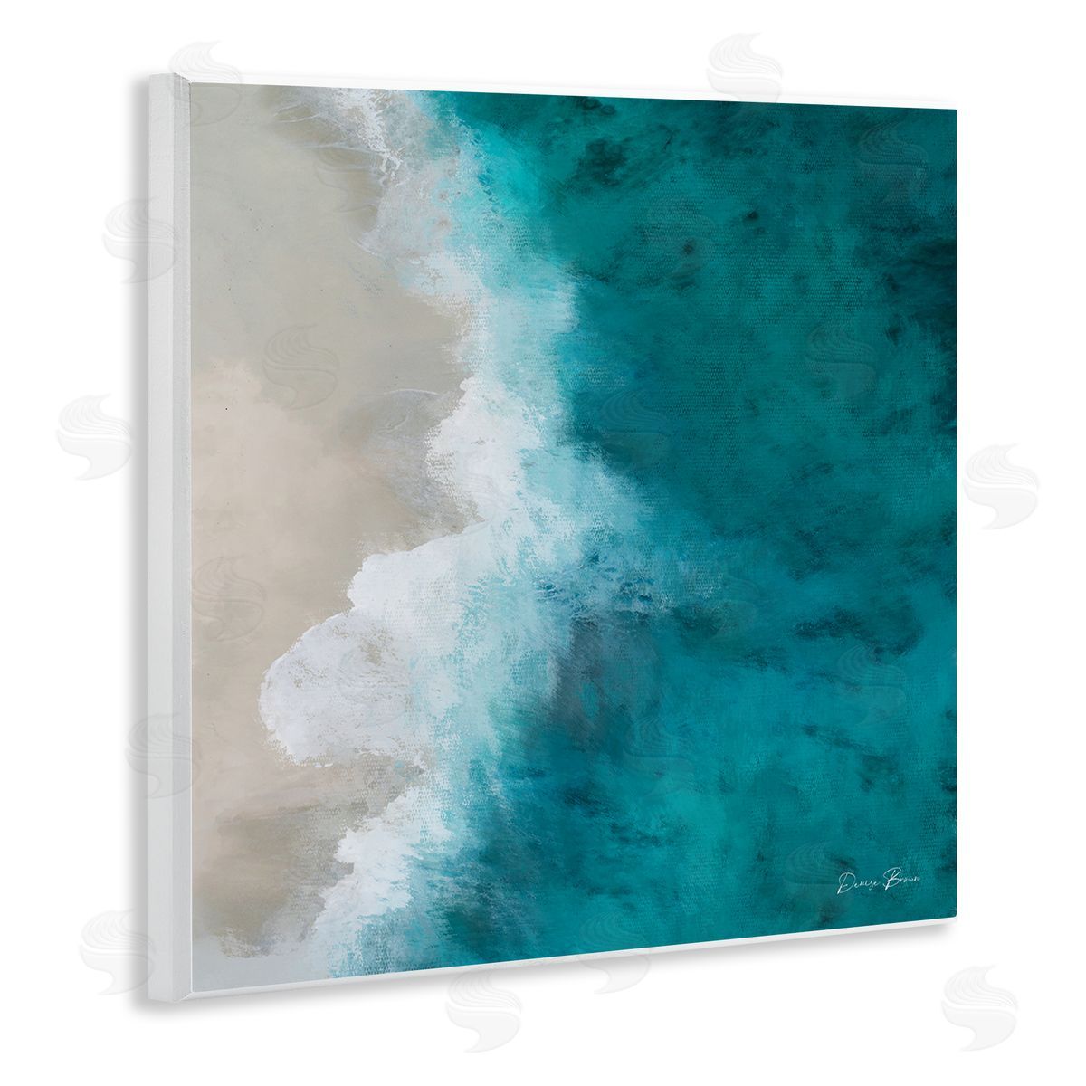 Denise Brown Aerial View Shoreline Beach Ocean Foam Painting  Wooden Wall Plaque Art Print