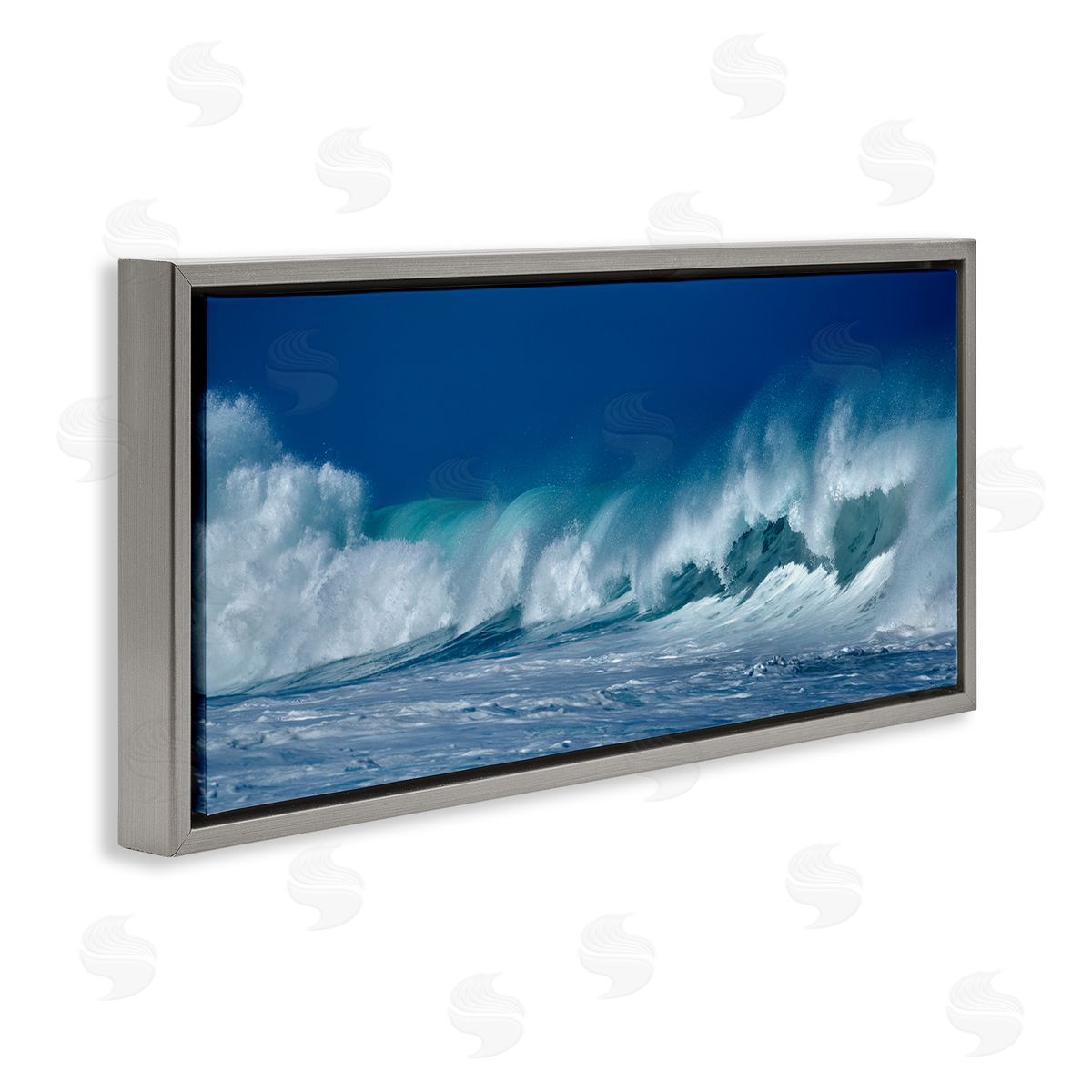 Panoramic Tsunami Wave Splashing Grey Floating Frame Canvas Wall Art, Home Decor by Dennis Frates
