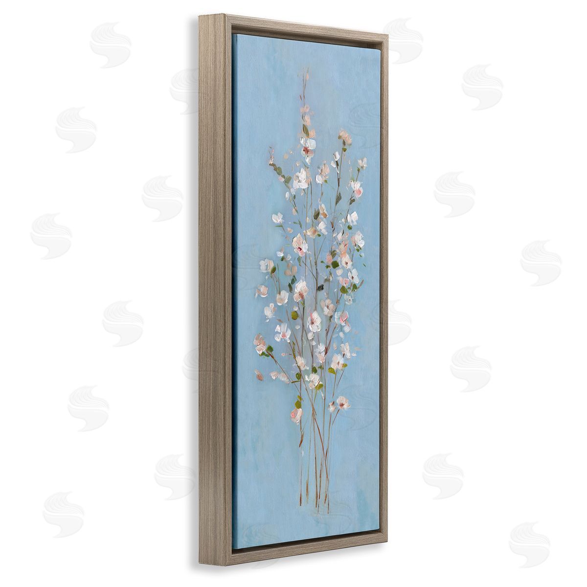 Sally Swatland Simple Botanical Floral Stems Pattern Blue Background