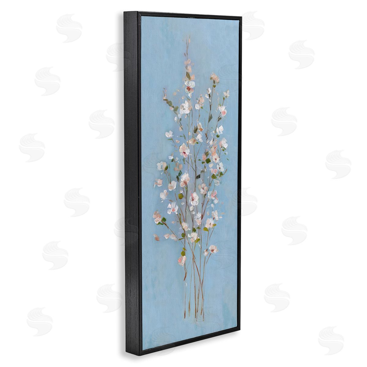 Sally Swatland Simple Botanical Floral Stems Pattern Blue Background