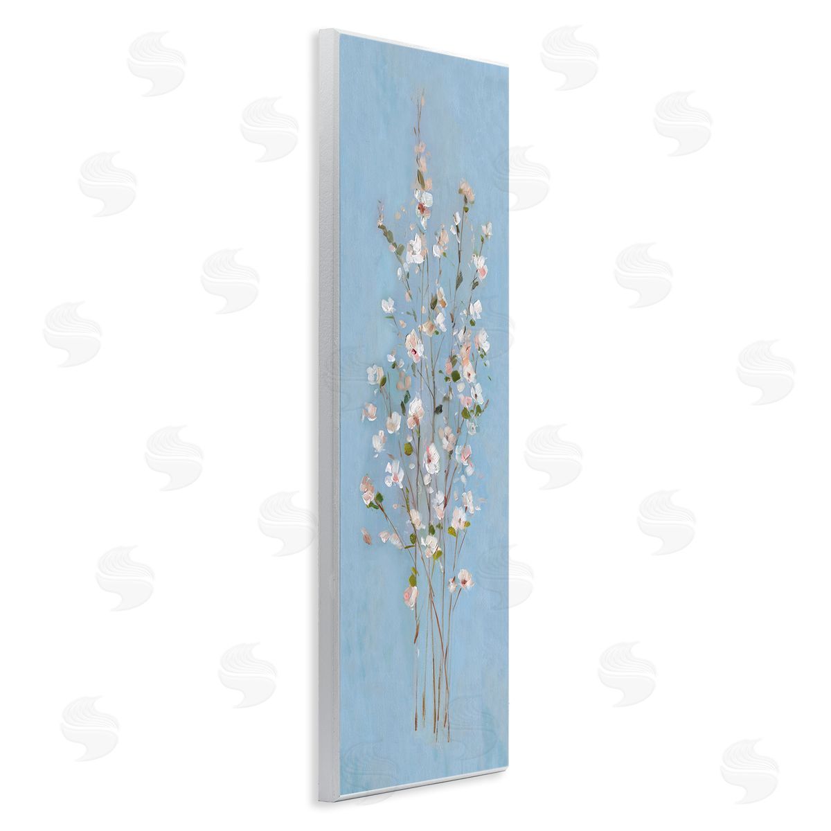 Sally Swatland Simple Botanical Floral Stems Pattern Blue Background