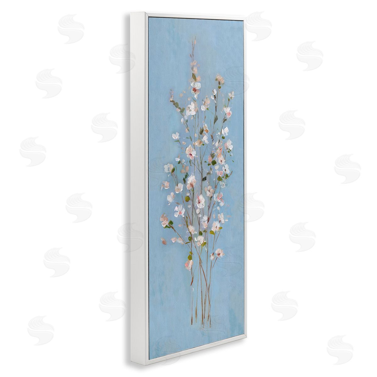Sally Swatland Simple Botanical Floral Stems Pattern Blue Background