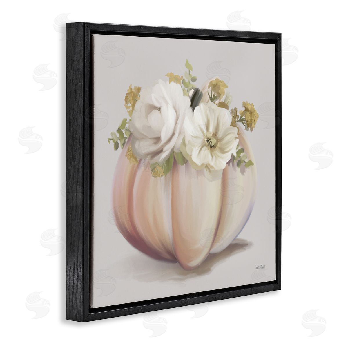 House Fenway Beautiful White Roses Flowers Bouquet Abstract Vase Painting  Black Floating Frame Canvas Wall Art Print