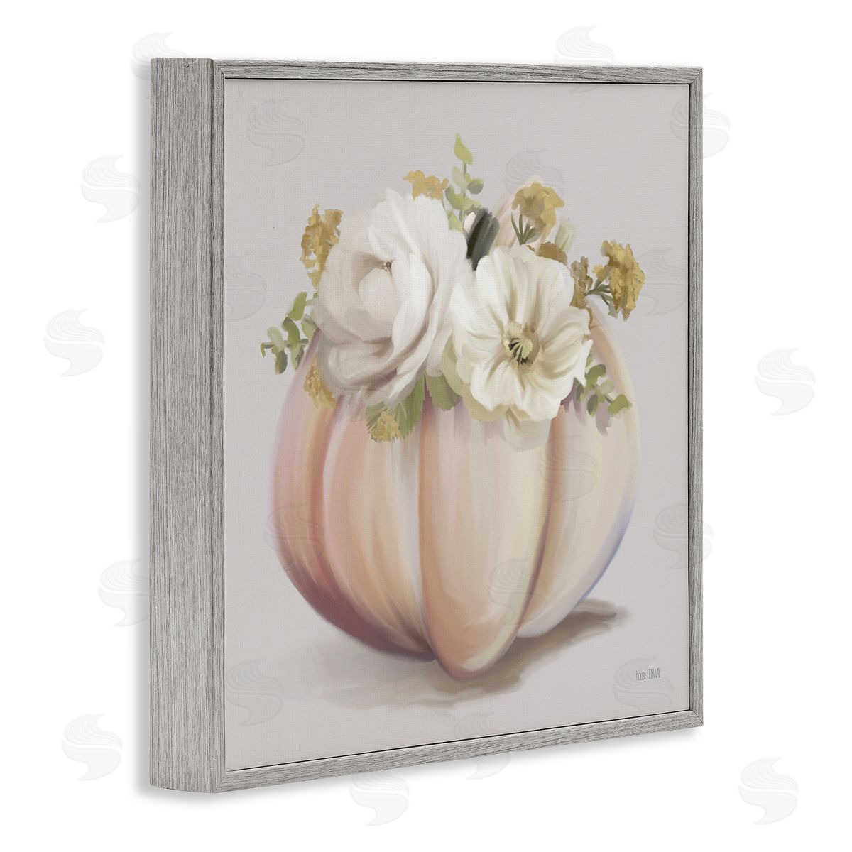 House Fenway Beautiful White Roses Flowers Bouquet Abstract Vase Painting  Gray Framed Glicee Wall Art Print