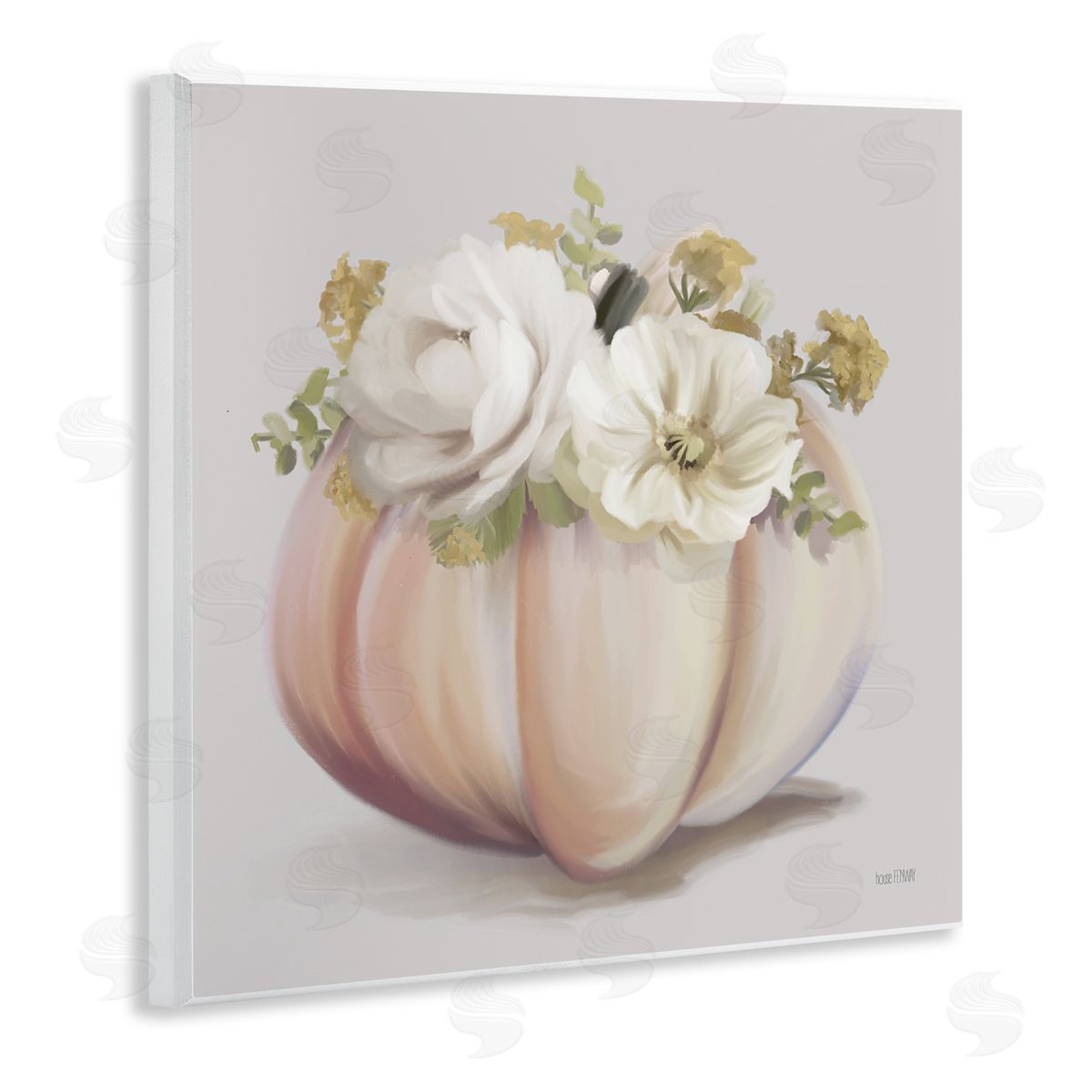 House Fenway Beautiful White Roses Flowers Bouquet Abstract Vase Painting  Wooden Wall Plaque Art Print